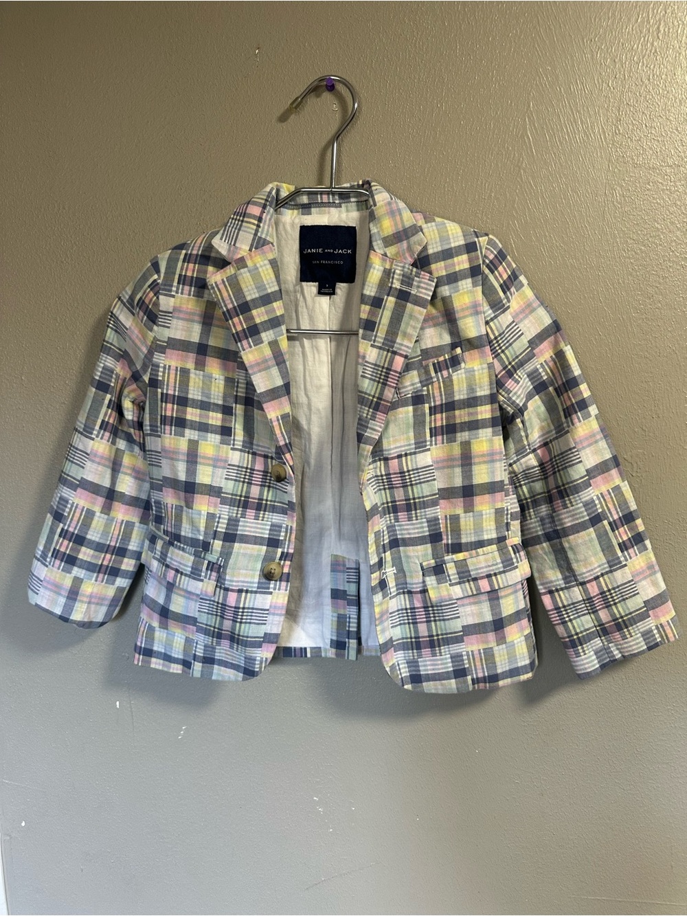 Janie and Jack Pastel Plaid Blazer in Pink, Yellow & Blue